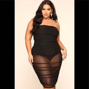 Black Strapless Bodysuit Dress